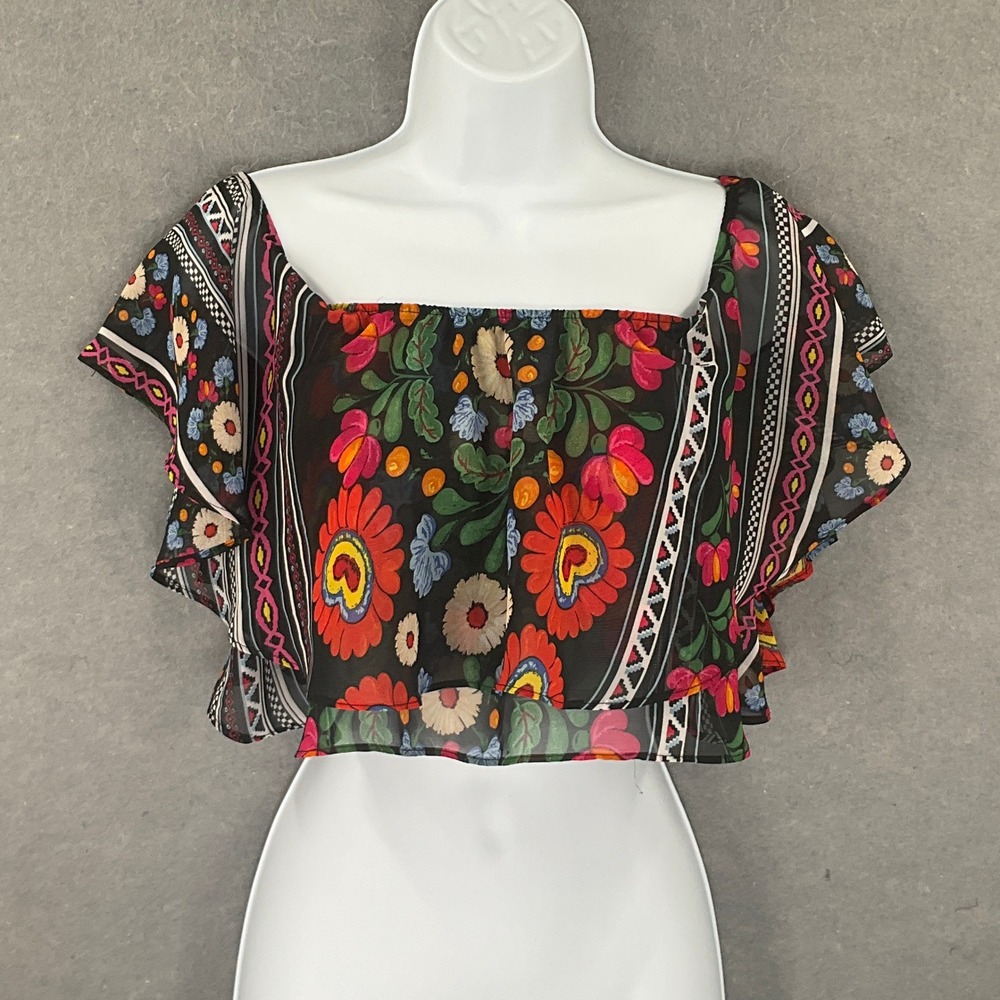 Show Me Your Mumu‎ Ruffle Top Womens Sz Small Floral Bohemian Festival Blouse